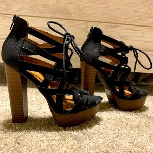 Lace up black heels